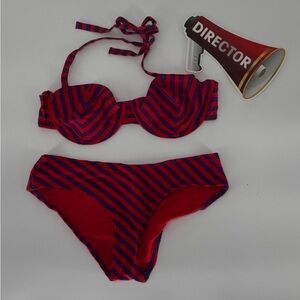 Divided Red and Blue Striped Bikini